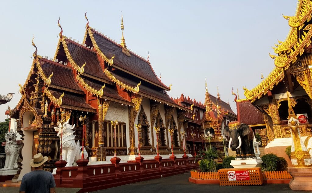gold and red temple in Chiang Mai Thailand