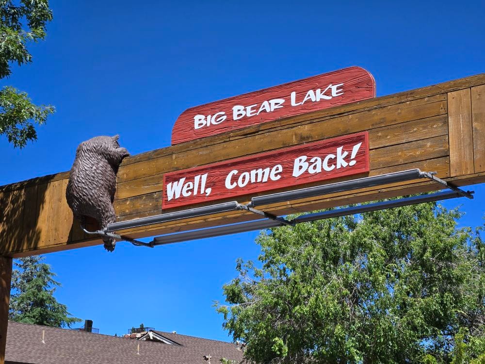 Big Bear Lake sign with a bear on it over street