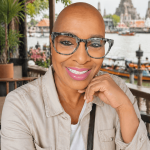 Mary Johnson sitting at cafe in Vung Tau