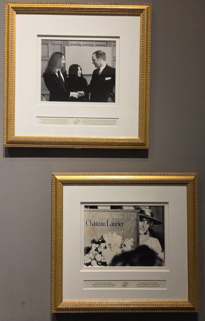 old framed photos of celebrities who stayed at the hotel